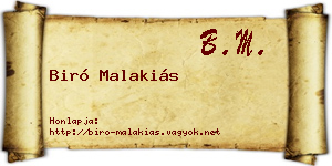 Biró Malakiás névjegykártya